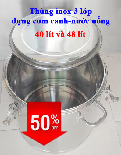 Thùng cách nhiệt inox 3 lớp đựng cơm canh nóng lạnh 