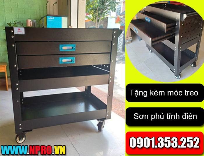 Xe đẩy tủ đồ nghề kèm bảng treo dụng cụ