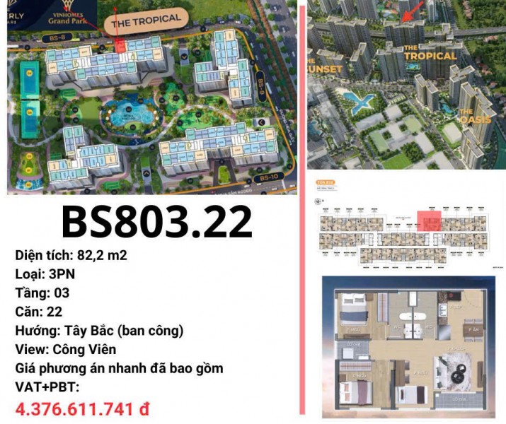 Căn Hộ 3PN Tại Vinhomes Grand Park giá tốt