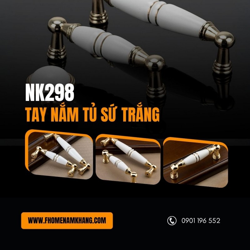 Tay nắm tủ phối sứ trắng NK298 | Zalo 0901 196 552