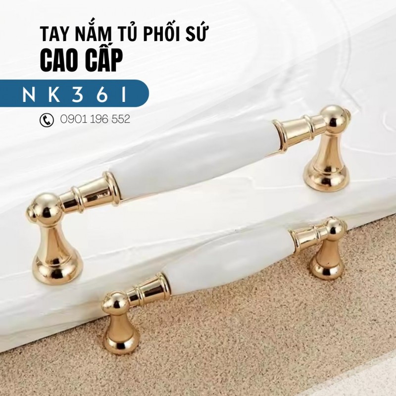 Tay nắm cửa tủ phối sứ trắng NK361 | Zalo 0901 196 552