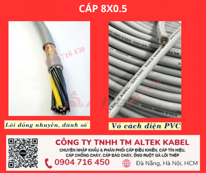 Cáp tín hiệu 8 lõi, 8x0.5, 8x0.75, 8x1.0, 8x1.5 Altek Kabel