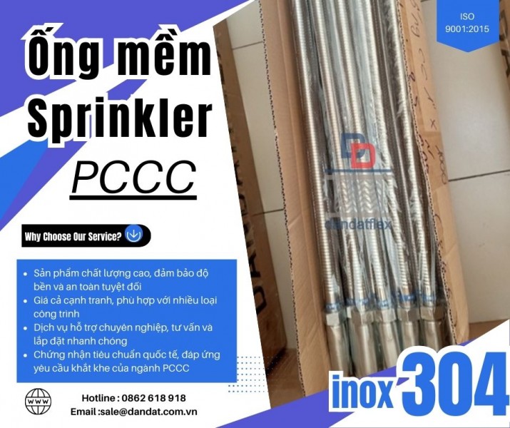 Ống mềm inox chữa cháy, ống nối đầu phun, khớp nối mềm PCCC - đầu phun sprinkler