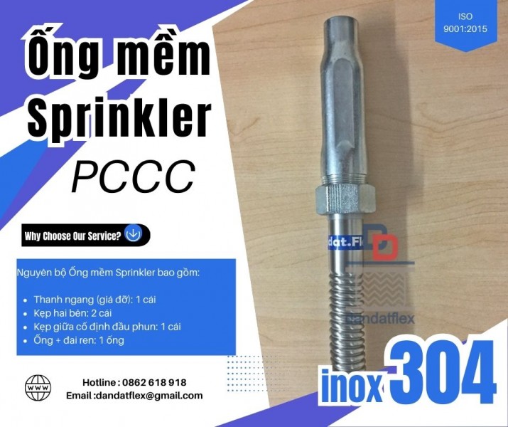 Ống mềm inox chữa cháy, ống nối đầu phun, khớp nối mềm PCCC - đầu phun sprinkler