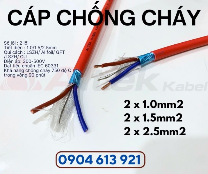 Cáp chống cháy chống nhiễu 2x1.5mm2 Altek Kabel 