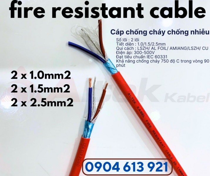 Cáp chống cháy chống nhiễu 2x1.5mm2 Altek Kabel 