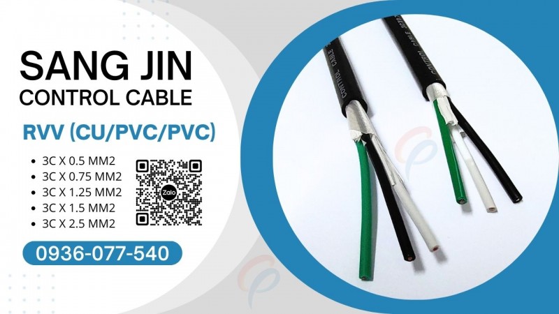 Cáp điều khiển Sangjin 3 x 1.5 mm2, không lưới chống nhiễu