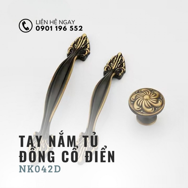 Tay nắm cửa tủ cao cấp bằng đồng NK042D 