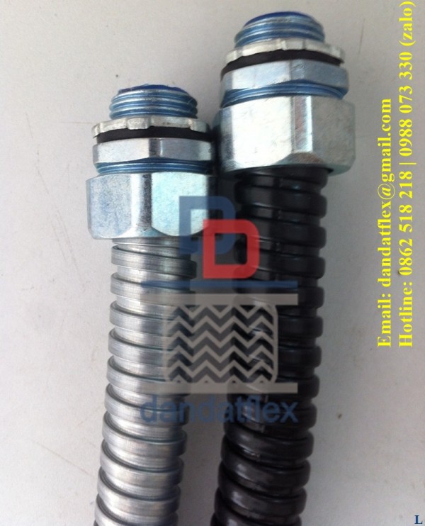 Ống thép luồn dây điện phi 20, Ống ruột gà lõi thép bọc nhựa pvc và đầu nối 