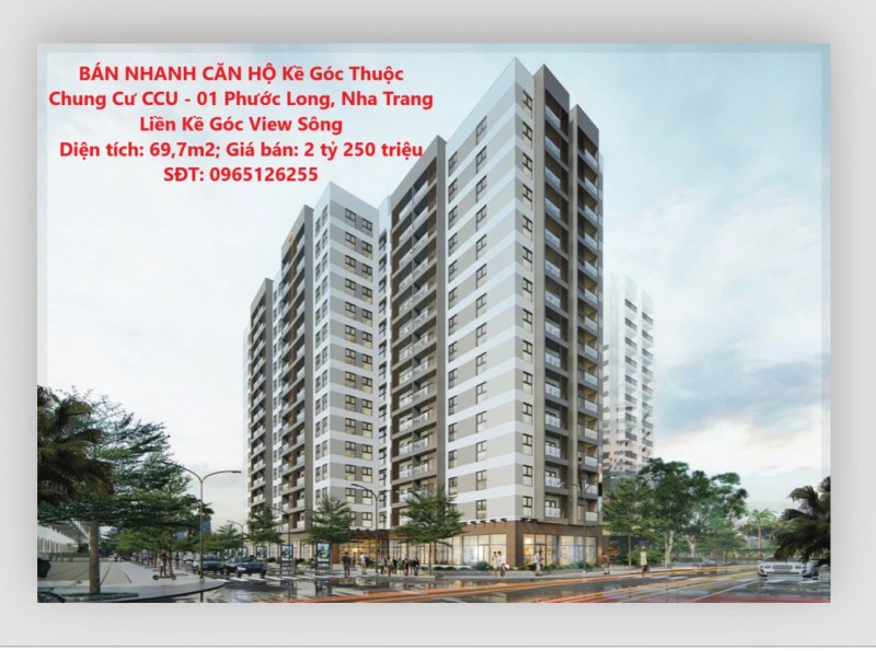 BÁN NHANH CĂN HỘ Kề Góc Thuộc Chung Cư CCU - 01 Phước Long, Nha Trang Liền Kề Góc View Sông