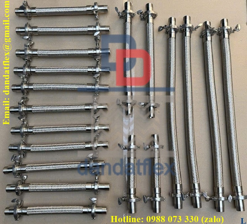 Khớp nối mềm inox 304 nối bích, Ống mềm bọc cách nhiệt, Dây dầu thủy lực