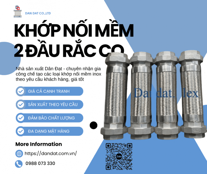 Khớp Nối Mềm Inox 2 Đầu – Khớp nối mềm inox lắp rắc co, Ống mềm inox rắc co ren