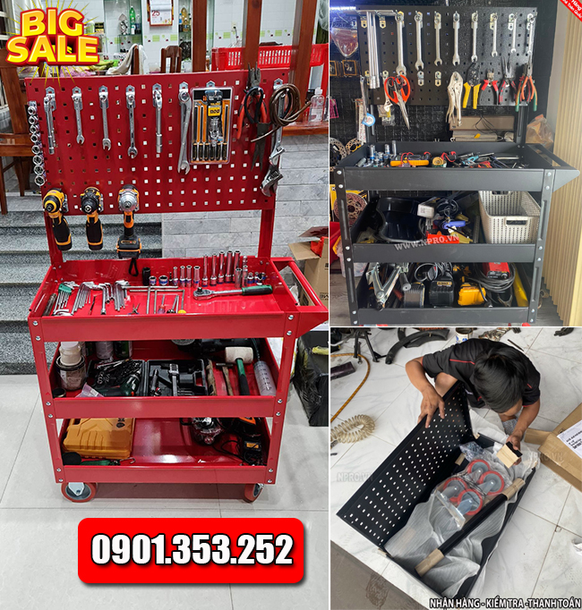 Xe đẩy dụng cụ 3 ngăn giúp bảo quản và di chuyển đồ nghề tốt hơn