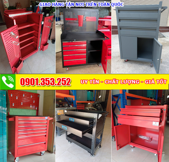 Xe đẩy dụng cụ 3 ngăn giúp bảo quản và di chuyển đồ nghề tốt hơn