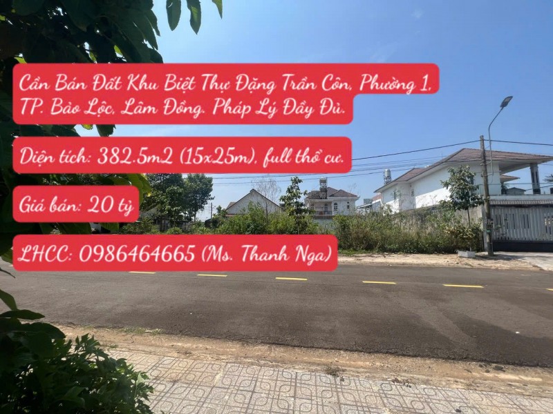 Bán Đất Khu Biệt Thự Đặng Trần Côn, Phường 1, TP. Bảo Lộc, Lâm Đồng. Pháp Lý Đầy Đủ.