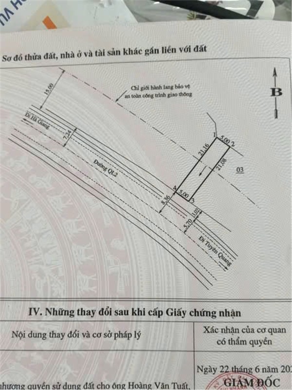Chính Chủ Cần Bán Lô Đất mặt đường ở quốc lộ 2 tại  KLM 47, Hàm Yên, Tuyên Quang