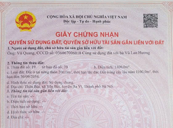 ĐẤT ĐẸP - GIÁ ĐẦU TƯ Chính chủ cần bán nhanh lô đất vị trí đẹp tại huyện Ba Vì, Tp Hà Nội