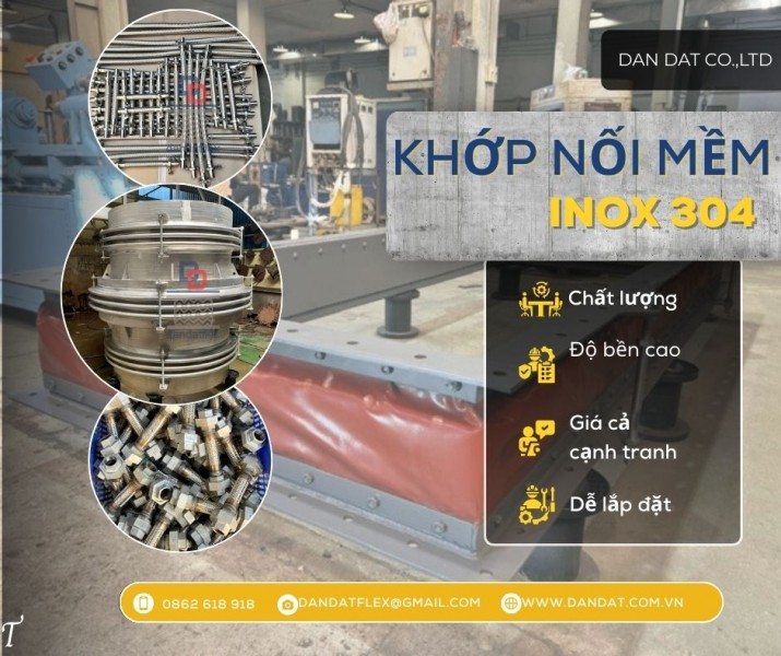 Khớp nối  mềm inox 304, khớp nối mềm inox nối bích, khớp nối mềm kim loại