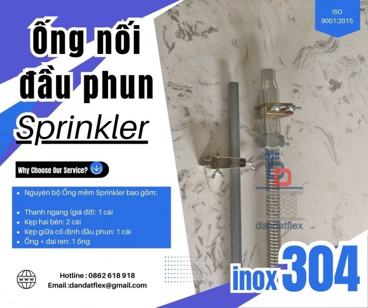 Ống mềm chữa cháy - sprinkler tự động, ống mềm inox chữa cháy, phụ kiện ống mềm sprinkler