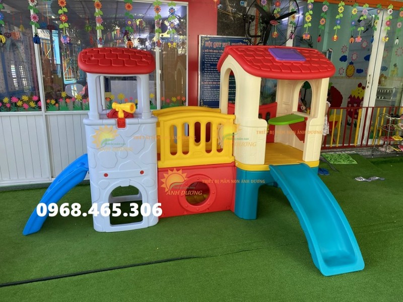 Bộ cầu trượt khối nhà trẻ em, nhà leo cầu trượt trẻ em