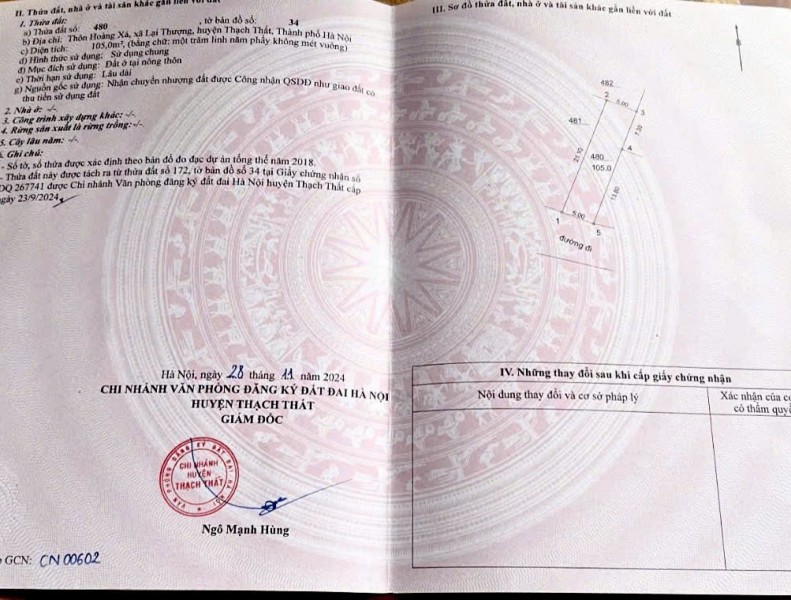 Lô đất trục chính kinh doanh Thạch Thất, sát khu Công Nghệ Cao Hoà Lạc