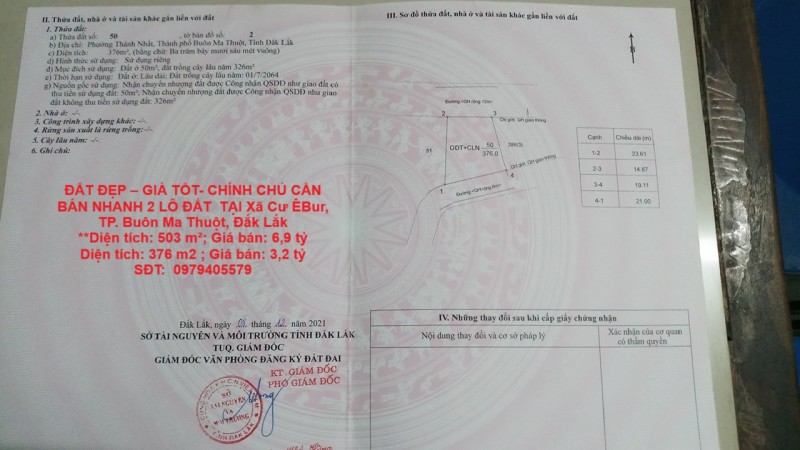ĐẤT ĐẸP – GIÁ TỐT- CHÍNH CHỦ CẦN BÁN NHANH 2 LÔ ĐẤT  TẠI Xã Cư ÊBur, TP. Buôn Ma Thuột, Đắk Lắk