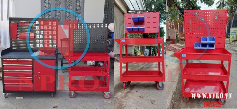 Xe đẩy 3 ngăn giúp lưu trữ và bảo quản đồ nghề, vật tư, thiết bị đo lường