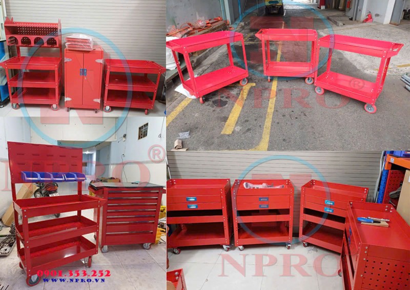 Xe đẩy 3 ngăn giúp lưu trữ và bảo quản đồ nghề, vật tư, thiết bị đo lường