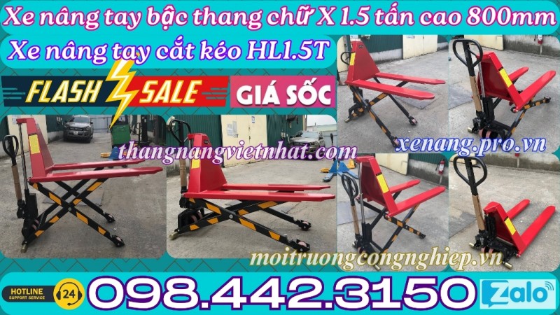 Xe nâng tay cắt kéo 1.5 tấn nâng cao 800mm HL1.5T - xả kho giá cực sốc