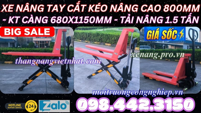 Xe nâng tay cắt kéo 1.5 tấn nâng cao 800mm HL1.5T - xả kho giá cực sốc