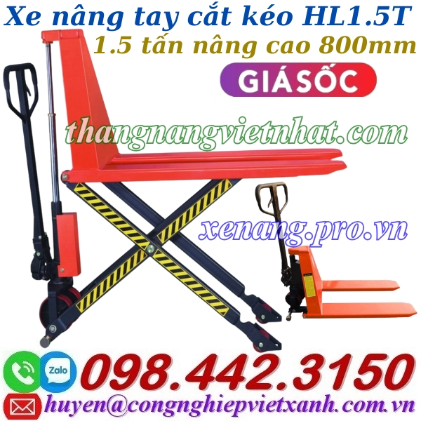 Xe nâng tay cắt kéo 1.5 tấn nâng cao 800mm HL1.5T - xả kho giá cực sốc