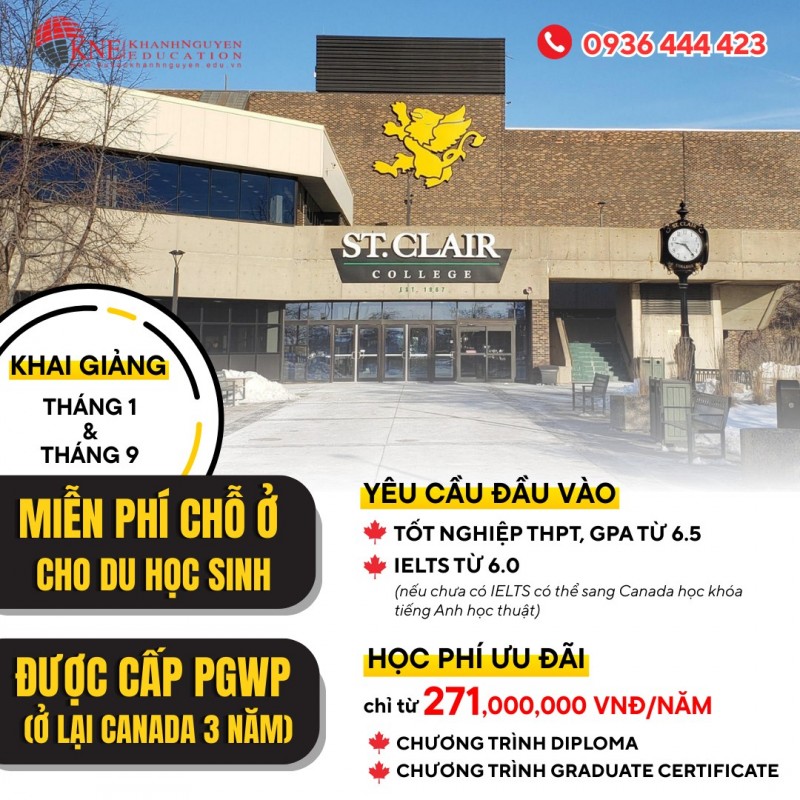 Du Học Canada 2025 – Ở Lại Làm 3 Năm Cùng Chỗ Ở Miễn Phí Tại St. Clair College 