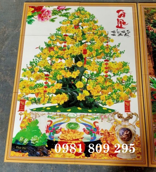 Tranh gạch khổ dọc , tranh gạch hoa mai 