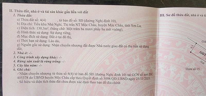 CHÍNH CHỦ CẦN BÁN ĐẤT Ở Thị trấn Nông trường Mộc Châu- H.  Mộc Châu- T.Sơn La  130m2 sau Khách sạn