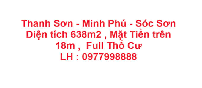 LÔ ĐẤT VỊ TRÍ ĐẸP CẦN BÁN NHANH lô đất vị trí tại xã Minh Phú huyện Sóc Sơn, Tp HN
