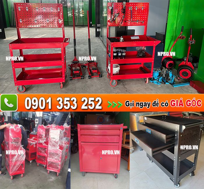 Xe đẩy 3 ngăn giúp lưu trữ, bảo quản đồ nghề hiệu quả