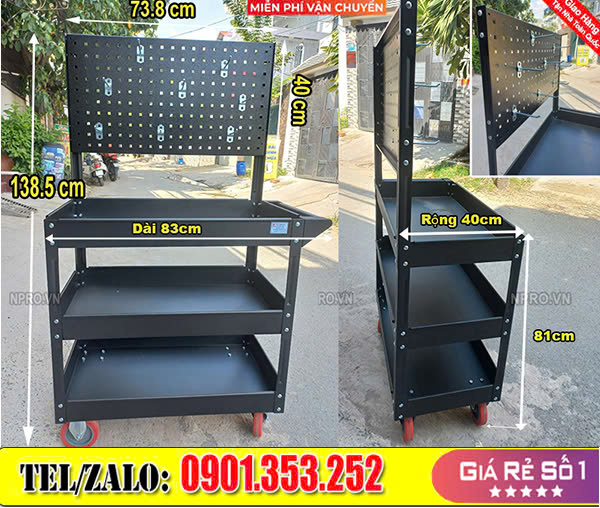 Xe đẩy 3 ngăn giúp lưu trữ, bảo quản đồ nghề hiệu quả