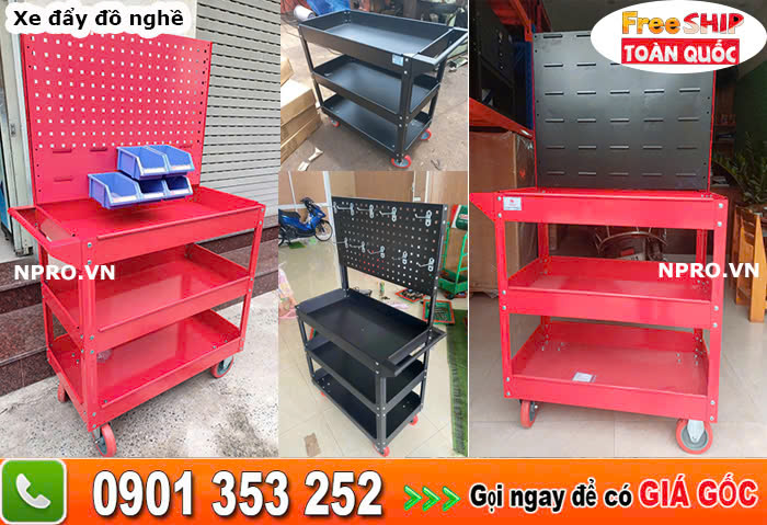 Xe đẩy 3 ngăn giúp lưu trữ, bảo quản đồ nghề hiệu quả