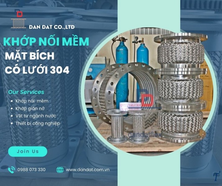 Khớp nối kim loại nối bích, khớp nối mềm dẫn xăng dầu, khớp nối mềm inox chống rung