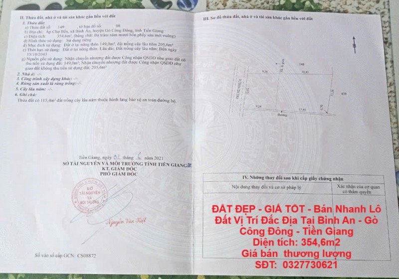 ĐẤT ĐẸP - GIÁ TỐT - Bán Nhanh Lô Đất Vị Trí Đắc Địa Tại Bình An - Gò Công Đông - Tiền Giang