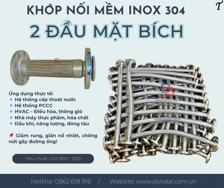 Khớp nối mềm nối bích, khớp nối mềm inox chịu nhiệt, khớp nối mềm kim loại nối bích