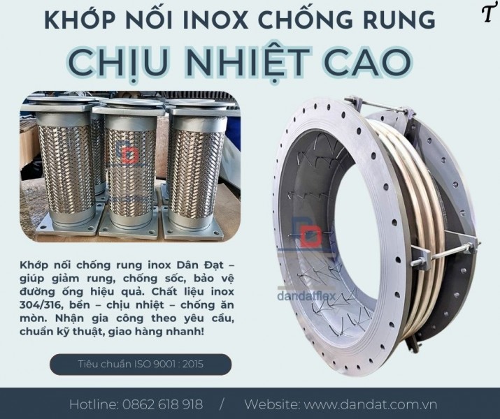 Khớp nối mềm inox 304, khớp nối mềm kim loại, khớp nối mềm nối bích chịu nhiệt