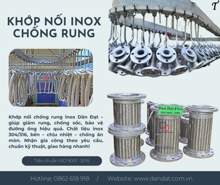 Khớp nối mềm inox 304, khớp nối mềm kim loại, khớp nối mềm nối bích chịu nhiệt
