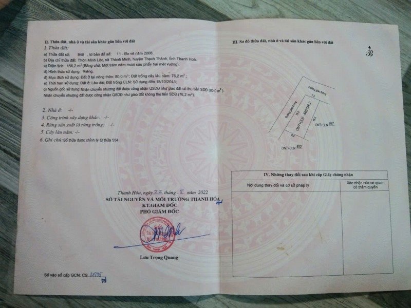 GIÁ TỐT - CHÍNH CHỦ BÁN LÔ ĐẤT TẠI THÔN MINH LỘC, XÃ THÀNH MINH, HUYỆN THẠCH THÀNH, TỈNH THANH HÓA