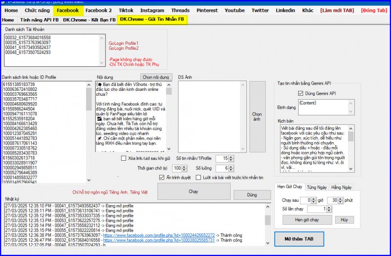 Phần mềm Đăng Marketplace Vshorts Tự động mọi tính năng trên Facebook