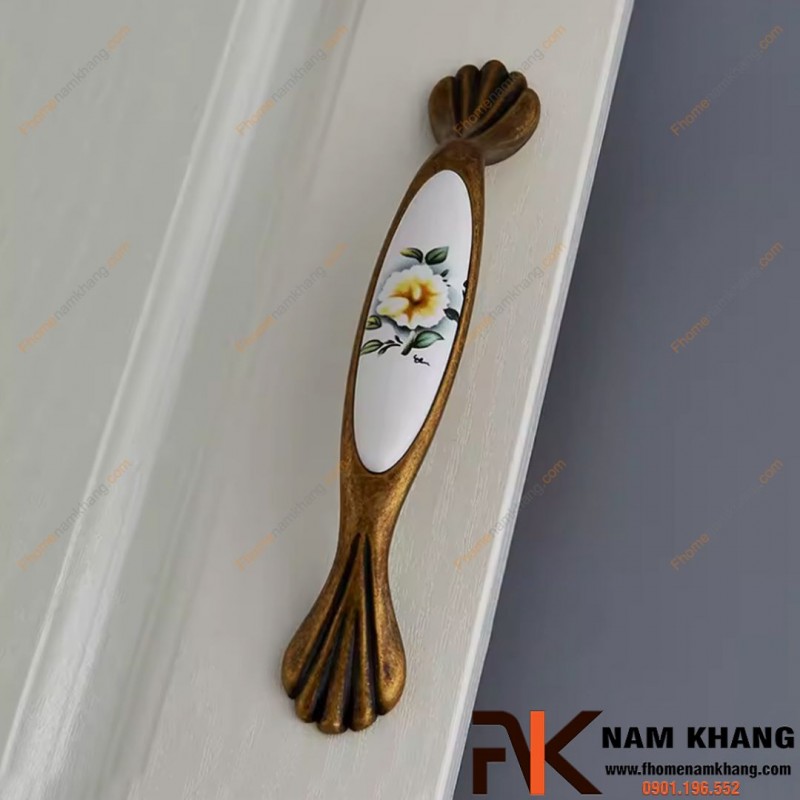 Tay nắm tủ phối sứ trắng cao cấp NK019 | Zalo 0901 196 552