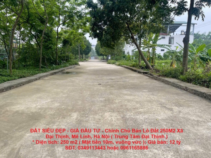ĐẤT SIÊU ĐẸP - GIÁ ĐẦU TƯ - Chính Chủ Bán Lô Đất 250M2 Xã Đại Thịnh, Mê Linh, Hà Nội ( Trung Tâm