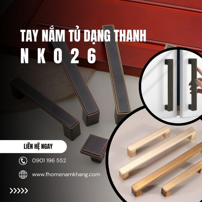 Tay nắm cửa tủ hợp kim dạng thanh NK026 | Zalo 0901 196 552