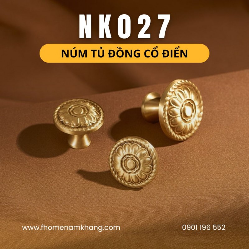 Núm tủ đồng hoa văn cổ điển NK027 | Zalo 0901 196 552