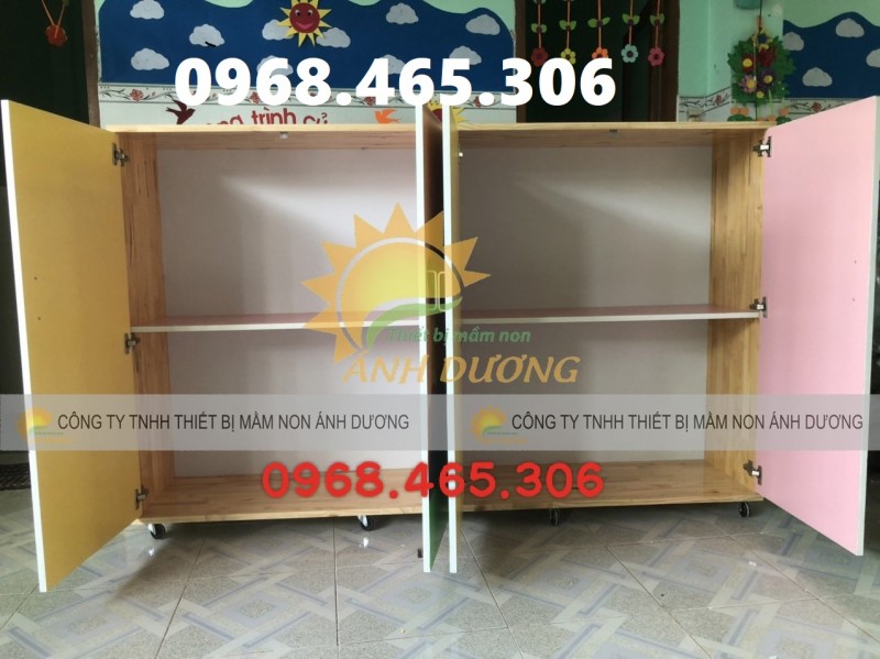 Tủ gỗ đựng chăn gối mầm non, tủ gỗ nhà trẻ mẫu giáo